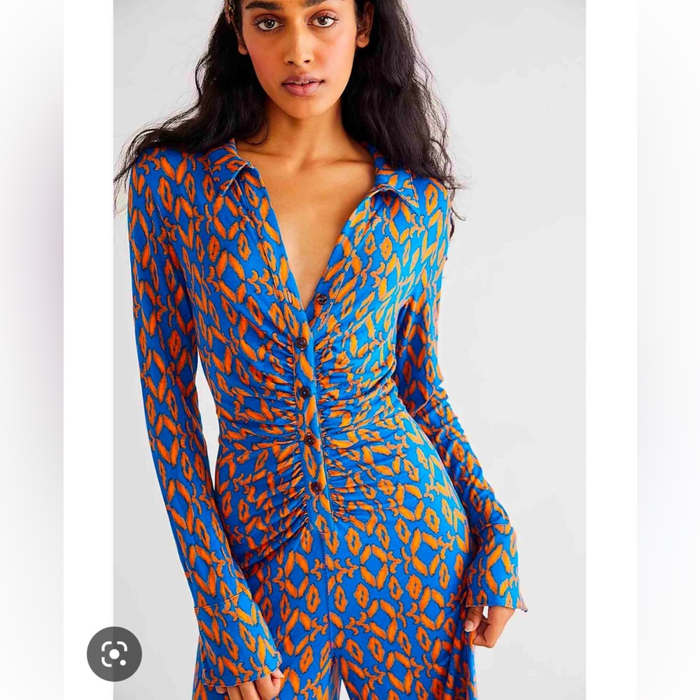 Free people Shayla longsleeve jumpsuit in Blue print